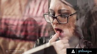 An investigator, portrayed by the stunning Riley Reid, rubs her pussy imagining missing girls in a steamy scene