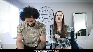Girl is fucked by her boyfriend in crazy poses, showcasing petite charm