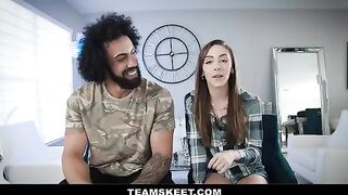 Girl is fucked by her boyfriend in crazy poses, showcasing petite charm