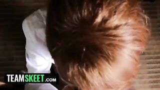 The housekeeper, a sexy ginger, abbey rain, gets on her knees
