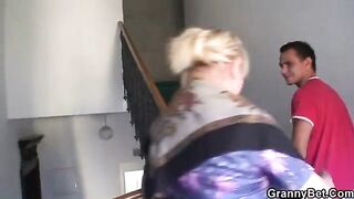 Freckles and big tits old granny enjoys riding cock