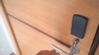 A petite girl got her pussy full of cum while stuck under the couch