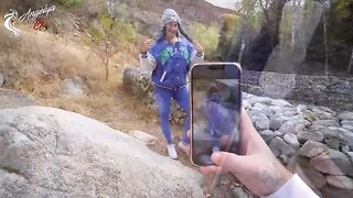 A cute girl made blowjob for her photographer in nature after a photo shoot