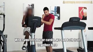 Girl is too lazy to work out, so the guy does it for her