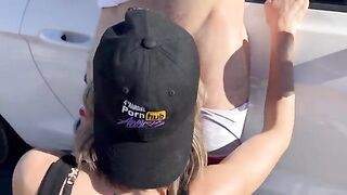 A wife gets banged and spit roasted by two friends in the Nevada desert
