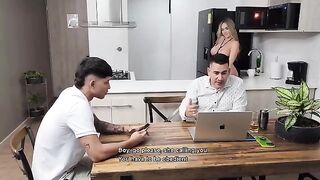 A step mom seduced her stepson and got fucked right in front of his dad