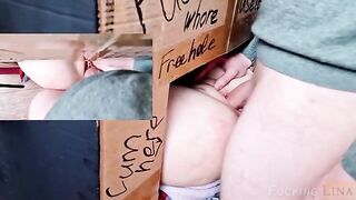 The cutie girl was fucking in the glory hole, her holes were filled three times