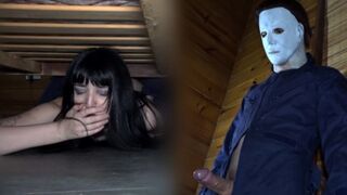 The devil is fucking a young girl in a scary costume