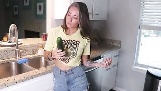 The girl was getting ready for lunch in the kitchen