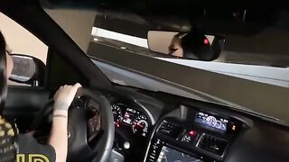 Slutty girl fucks in the car, sucking cock publicly hard
