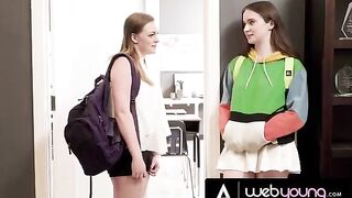 The 18-year-old girl is too horny to study, so she distracts her bestie