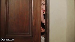Scarlit and Kenzie are submissive to their mysterious host in a captivating scene