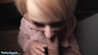 Blonde teen gets banged at the bus stop for cash