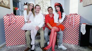Stepdad surprises curvy stepdaughters Kyler Quinn and Alice Pink with a festive swap