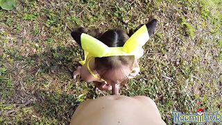A girl in a gentle mood has sex with her boyfriend, inspired by Japanese culture
