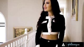 Bella Rolland catches her girlfriend with busty mistress Bunny Colby in a steamy scene