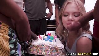 Coco Lovelock gets a surprise gift of many huge black cocks for her birthday