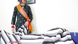 An Indian maid saw a guy's cock through the blanket and was amazed