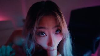 Asian babe Raya Steele massaged my cock and gave me a deepthroat blowjob