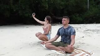 Meditation on the beach ends with a deep blowjob
