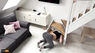 Stepsister got stuck again and her stepbrother took advantage of the situation to have his way with her