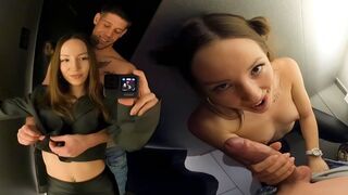 Pervert dude banged brunette teen in the dressing room of a shop