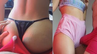I saw my girlfriend's ass, so I cum in her panties during a lap dance