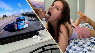 Girl was playing Xbox and got a deepthroat blowjob