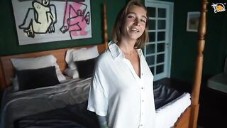 A blonde MILF has real orgasms with a Be One toy in a hotel room
