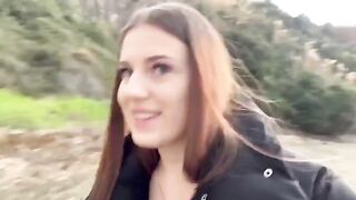 Girl fucked on the beach by her lover in public