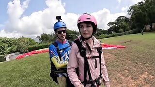 Squirting while paragliding in Costa Rica with intense, public action
