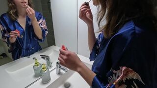 French beauty with big boobs gets banged in the bathroom