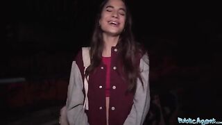 Hot French model Candie Luciana fucked outdoors for cash by Public Agent
