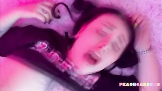 Girl with a hole receives a messy cumshot on her face