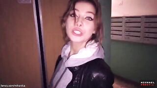A couple have sex right on the street and run away, barely dressed