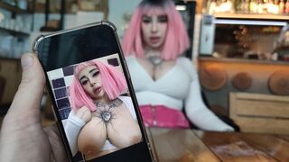 The dirty slut got tired of waiting for the order in the restaurant and decided to have a snack with my cum