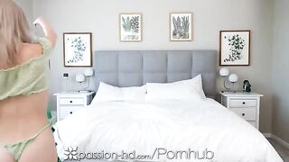 Blonde woman fucked on St. Patrick's Day by a guy with a big dick in a passionate scene