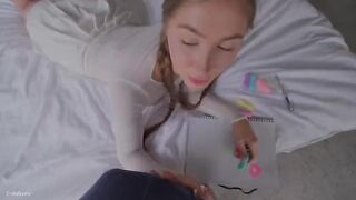 A stepsister is trying to do her homework, but she gets distracted in a major way