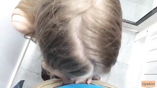 A petite girl got caught in a risky public blowjob scene