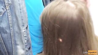 A petite girl got caught in a risky public blowjob scene
