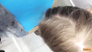 A petite girl got caught in a risky public blowjob scene