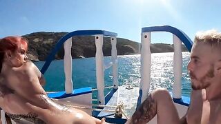 A gorgeous redhead has sex on an oil-covered boat, captured in stunning 4K quality