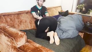 A couple fucks gently under a blanket, reaching real orgasm together
