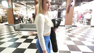 Hot blonde fucks for money in the shopping mall toilet, a daring act