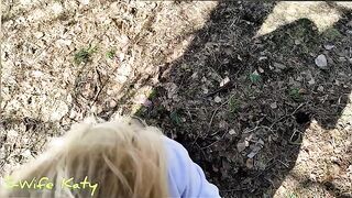 A cutie girl came to walk in the forest and got cum on her pussy