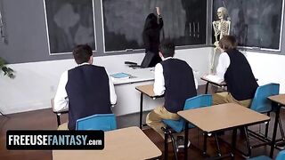 Curvy teacher Valentina Nappi fucked by three students in class