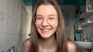 Young German babe has her first squirting orgasm with a huge toy