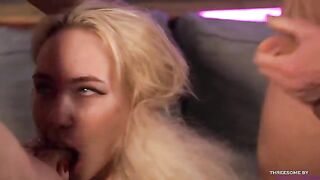 Blonde girl Bella Mur has sex with two guys at once