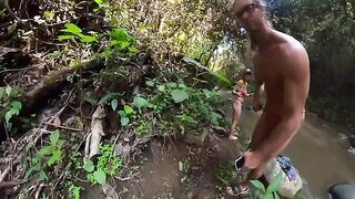 A couple has sex right in the jungle river, passionate and daring!