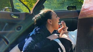 First public sex in a car with a hot brunette